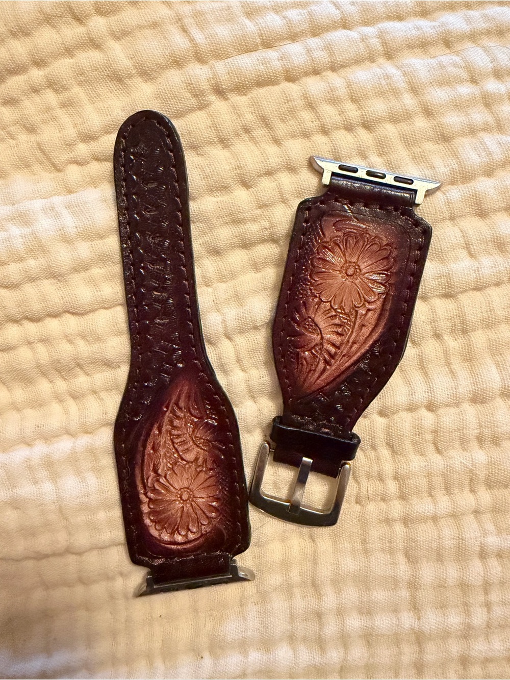 Ariat Hand-Tooled Floral Brown Leather Watch Band